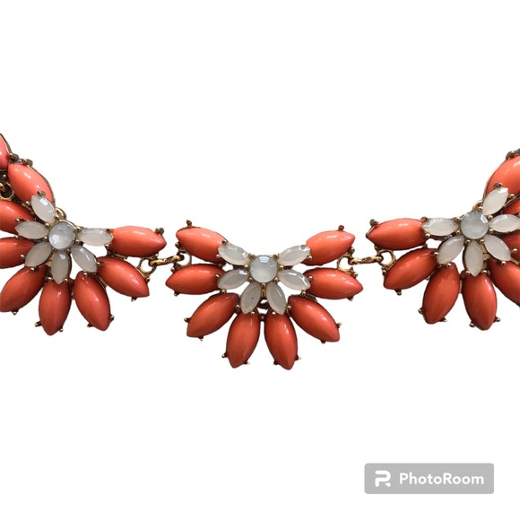 Coral, White & Gold Floral Statement Necklace - Picture 2 of 11